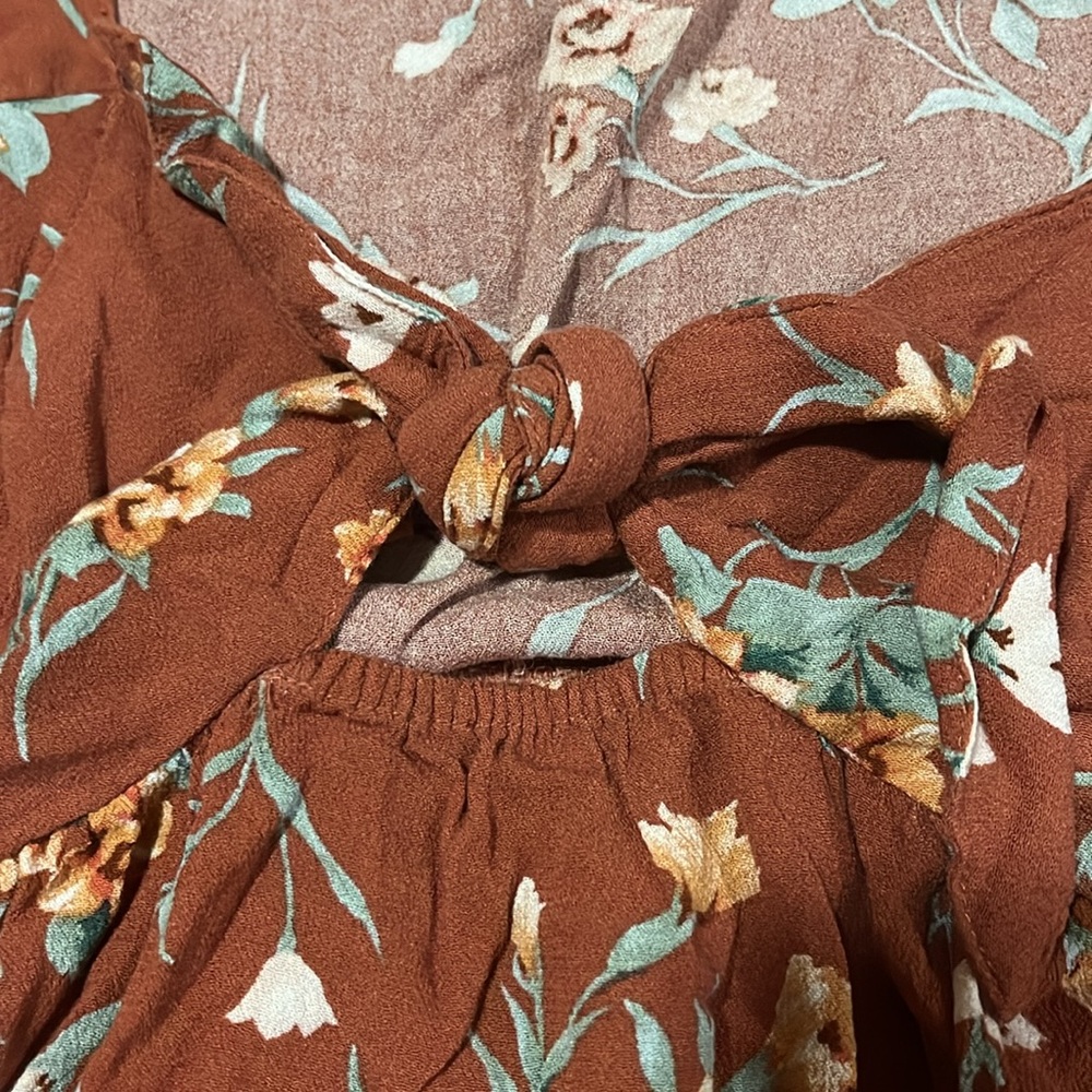 American Eagle Outfitters Brown and White Puff Sleeve Blouse - Picture 3 of 5